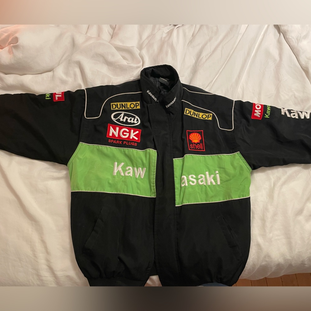 Vintage Kawasaki Black and Green Racing Jacket